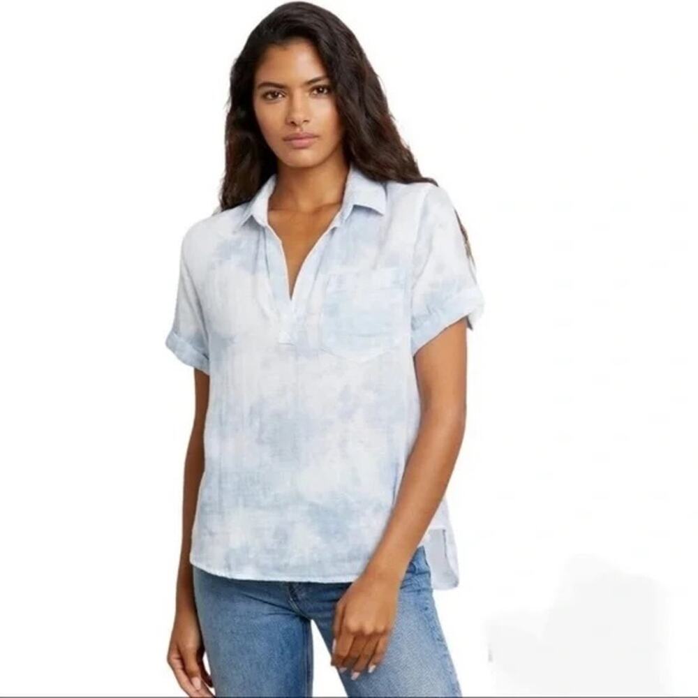 Rails Women's Cotton Popover Top Tie Dye Top Medium Blouse Blue White